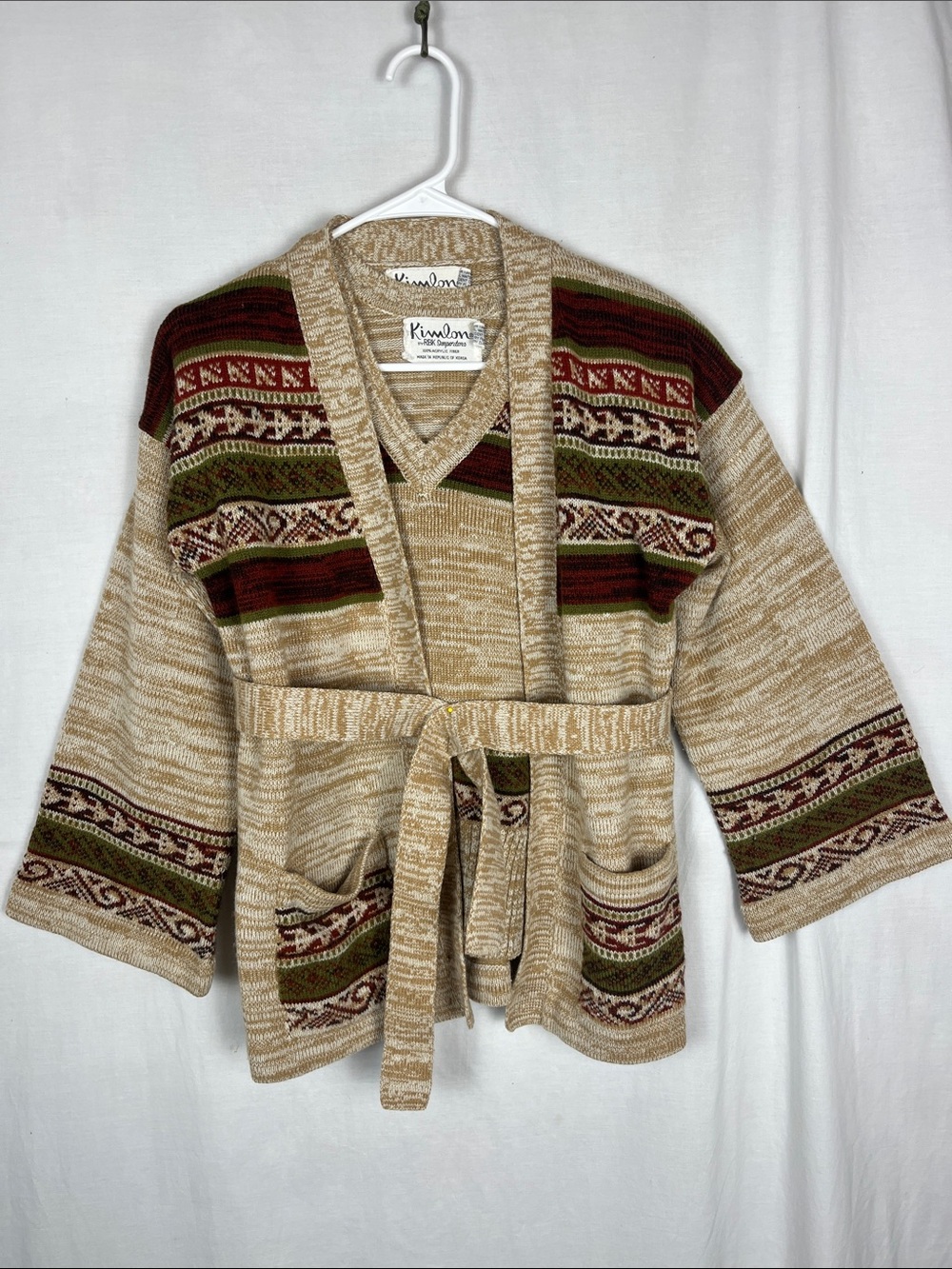 Kimlon Vintage 1970s Brown Western Aztec Knit Tank Top & Cardigan with Belt